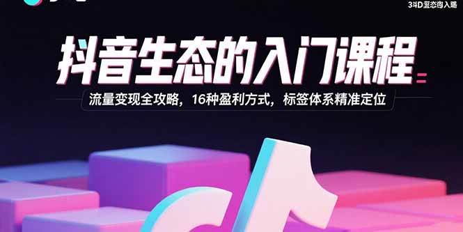 （15856期）抖音生态的入门课程：流量变现全攻略，16种盈利方式，标签体系精准定位- / , :云网创-创业知识付费平台
