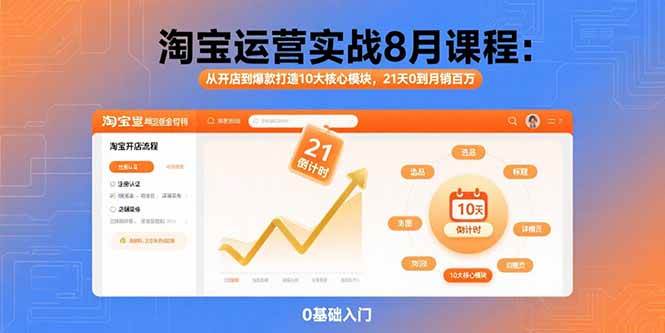 （15849期）淘宝运营实战8月课程：从开店到爆款打造10大核心模块，21天0到月销百万- / , :云网创-创业知识付费平台