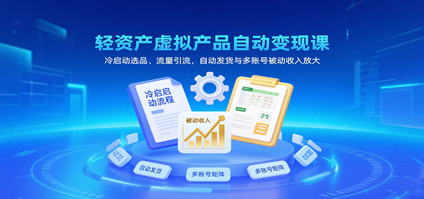 轻资产虚拟产品自动变现课，冷启动选品、流量引流，自动发货与多账号被动收入放大- / , :云网创-创业知识付费平台