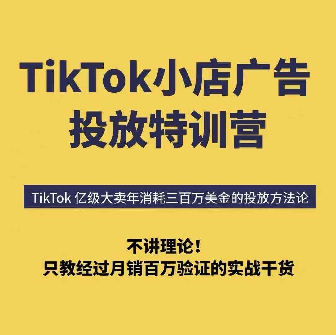 TikTok小店广告投放特训营，6天破局计划专治各种“投不动”，教你经过月销百万验证的实战干货- / , :云网创-创业知识付费平台