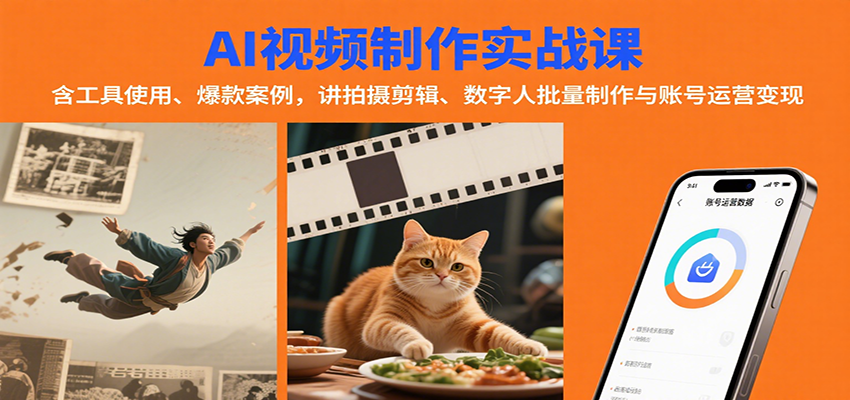 AI视频制作实战：含工具使用、爆款案例，讲拍摄剪辑、数字人批量制作与账号运营变现- / , :云网创-创业知识付费平台